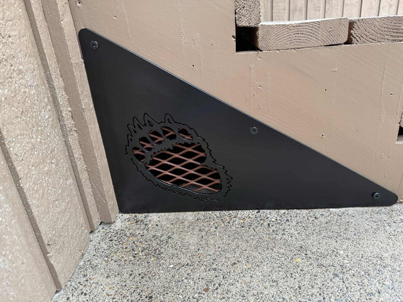 Metal Bear Cutout Branding on residential home stair.