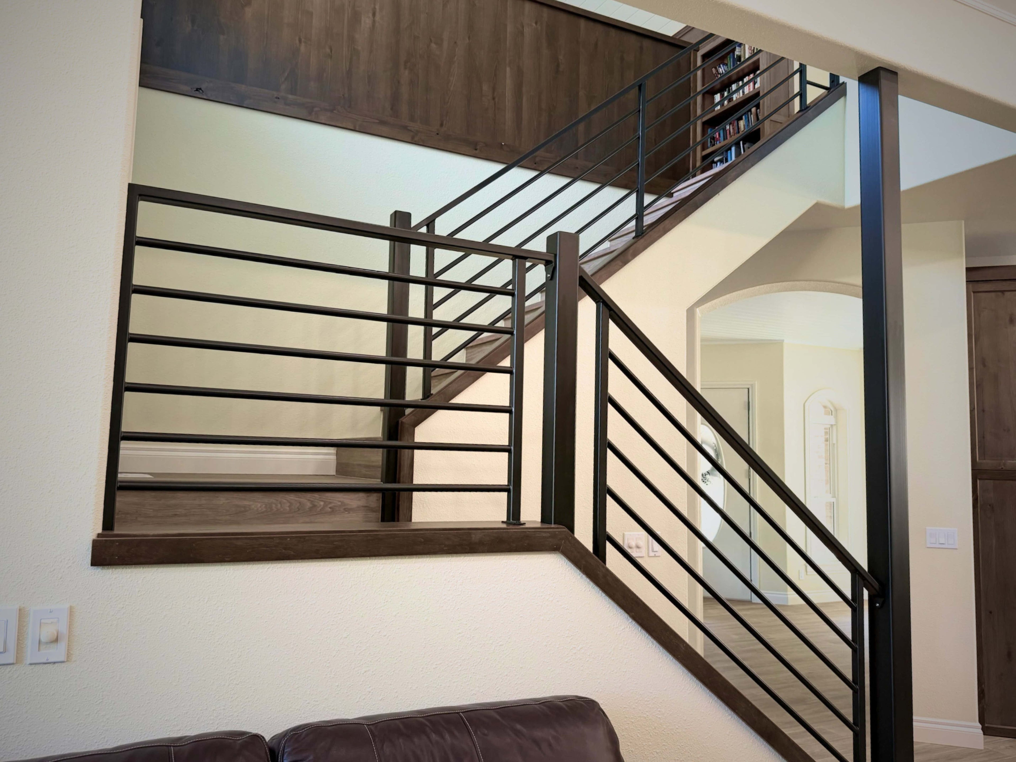 custom black metal handrails with double staircase in nice new House