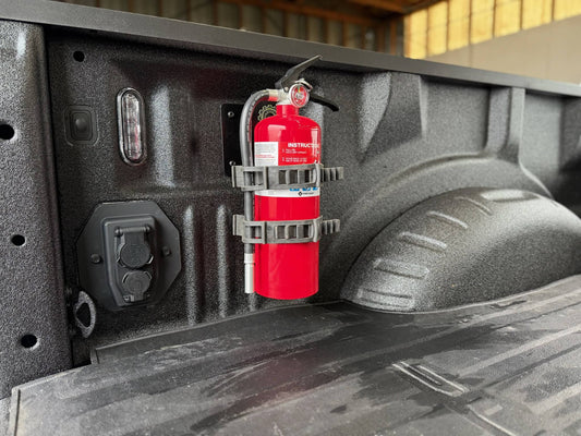 Fire Extinguisher quick release holder on side of truck